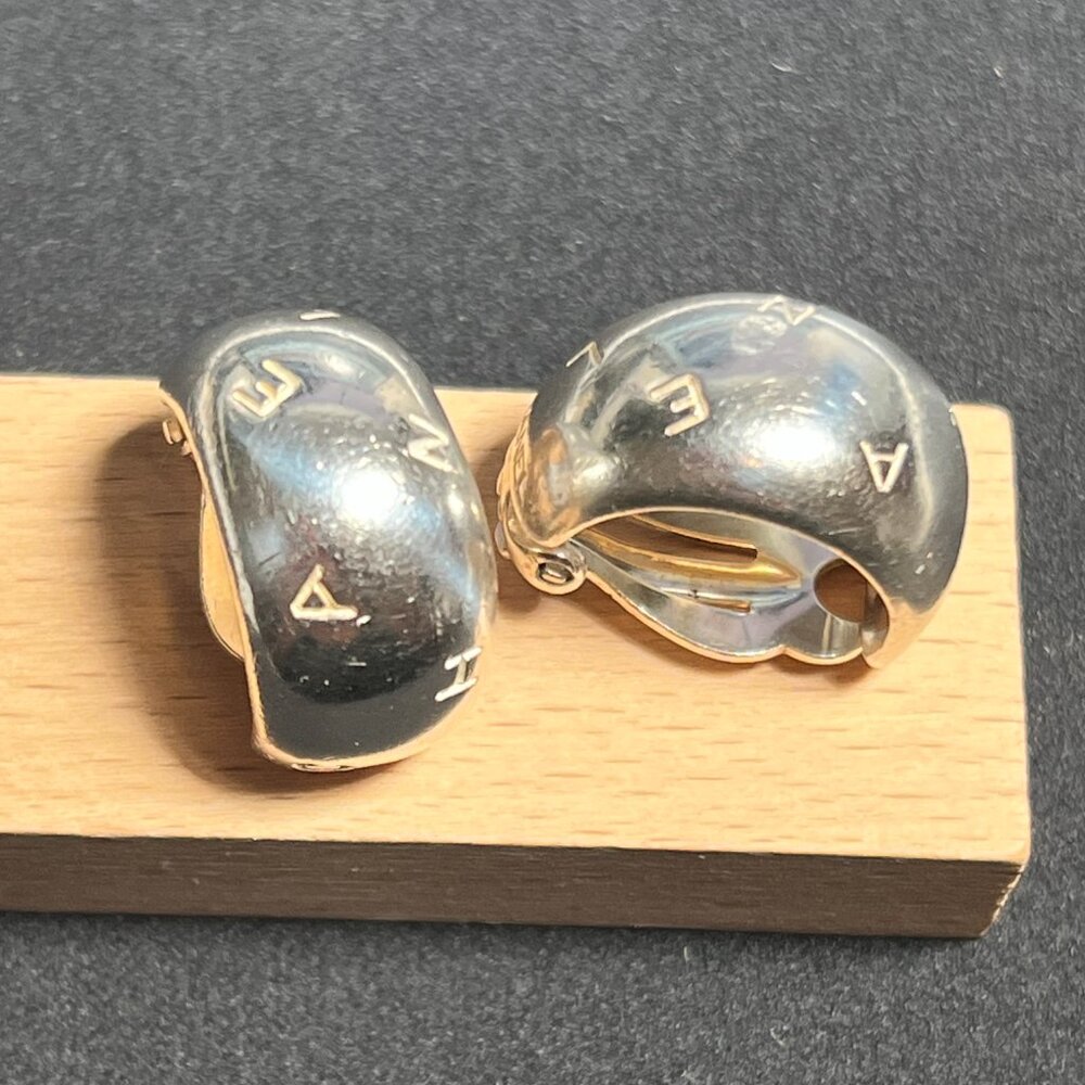 Chanel Vintage 925 Sterling Silver Logo Huggie Clip On Earrings Authentic READ‎